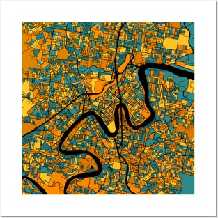 Brisbane Map Pattern in Orange & Teal Posters and Art